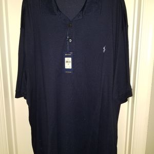 New Navy Ralph Lauren Polo Mens Big Tall Mesh Stretch Polo Shirt 3XLT, 3LT, Navy